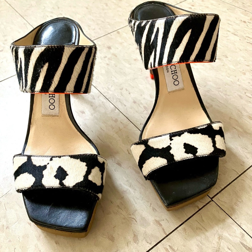 Stylish Jimmy Choo Medium Heel Zebra Print Mules